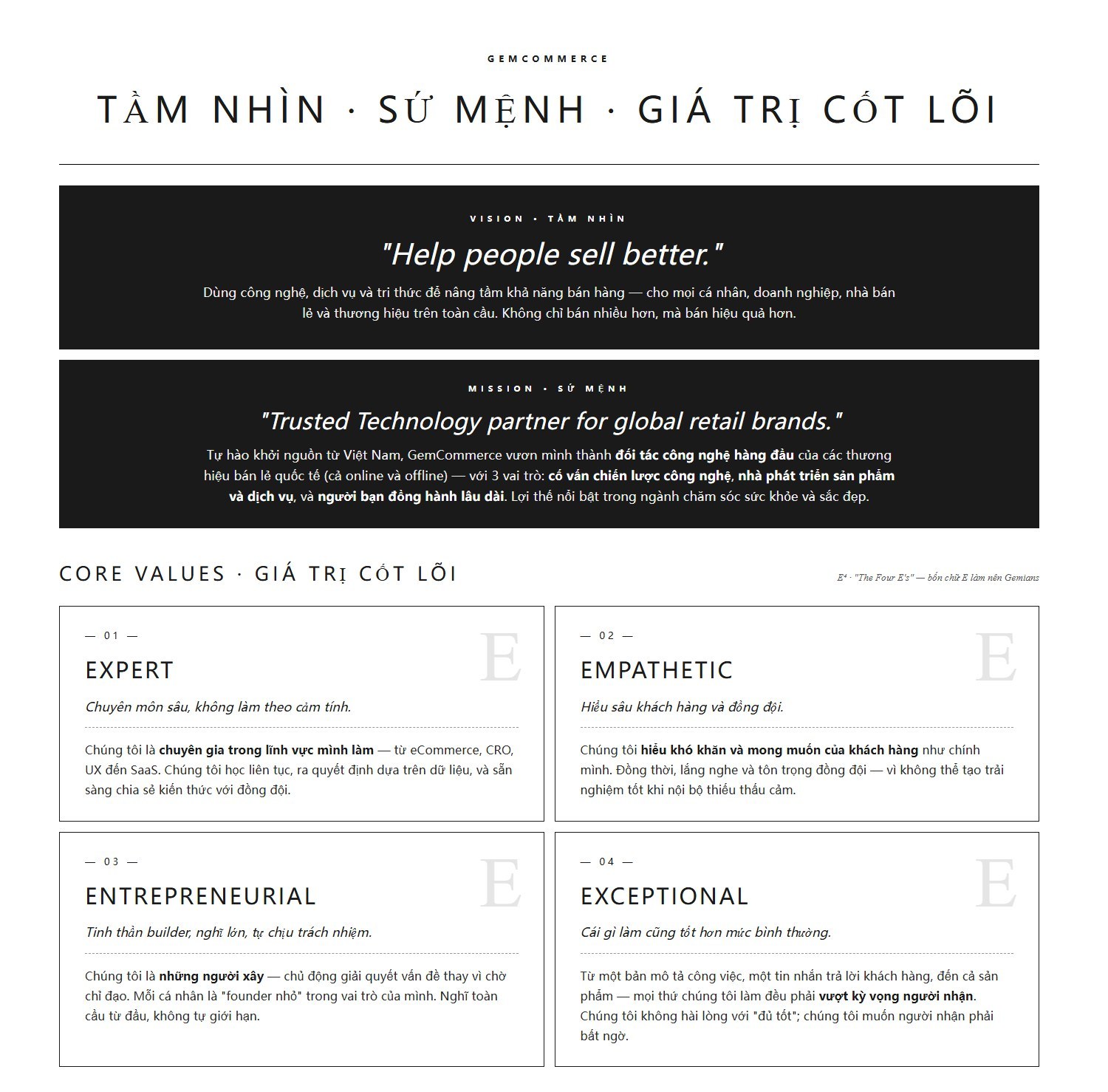 GemCommerce — Tầm nhìn, Sứ mệnh & Giá trị cốt lõi